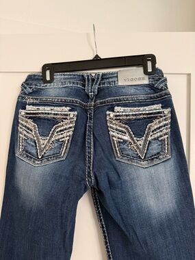 Vigoss Women's Dark Blue Sequin-Trim Bootcut Jeans